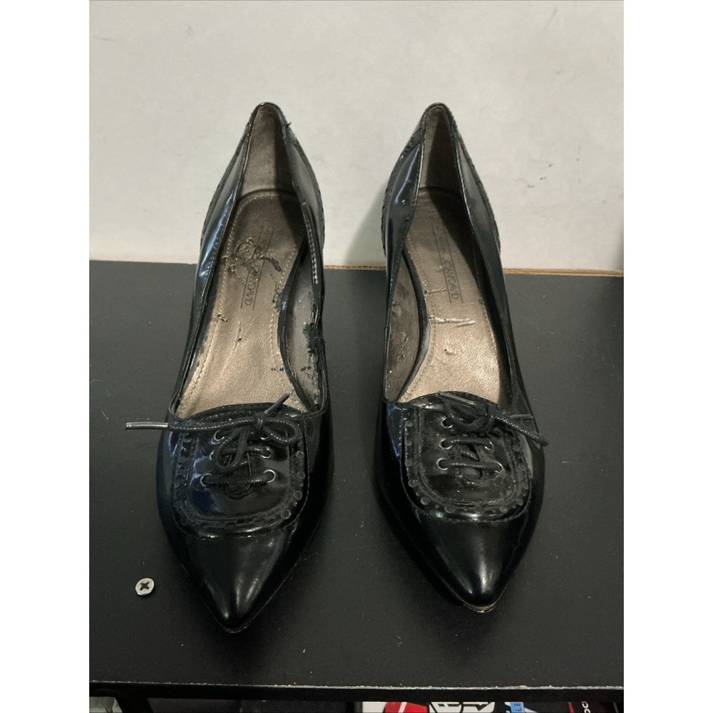 Corcoran Joan & David Black Patent Heels With Ties 8M Inside Peeling